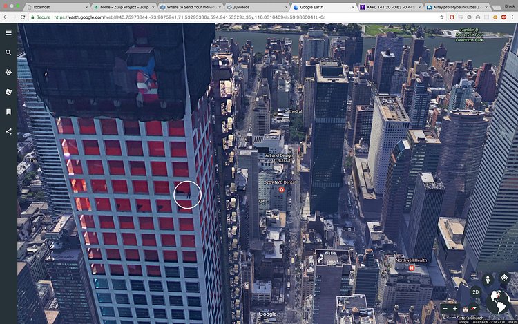 Someone is sitting on the edge of 432 Park in Google Earth.