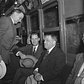 Mayor John F. Carr of Medford, Mass., Mayor Maurice J. Tobin of Boston, and Mayor Fiorello La Guardia of New York, left to right, take a subway to go from City Hall to their hotel for lunch in New York, Aug. 5, 1942, after conferring with mayors of Atlantic Coast cities on gasoline and fuel problems for the northeast.