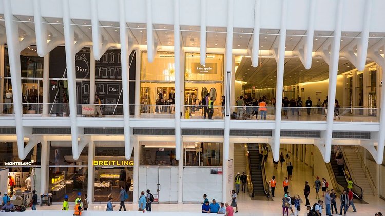 Stores are preparing to open at the Oculus shopping mall in the transportation hub between 2 World Trade Center and 3 World Trade Center on Aug. 15, 2016.