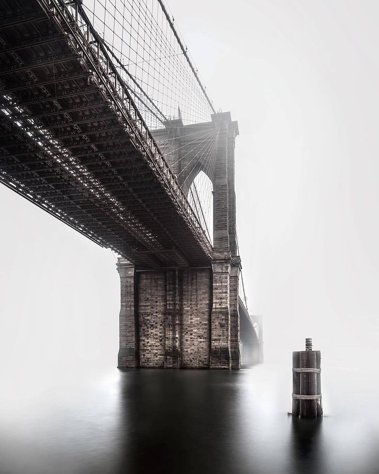 Brooklyn Bridge, New York. Photo via @rwakeland #viewingnyc #newyork #newyorkcity #nyc #brooklynbridge #fog