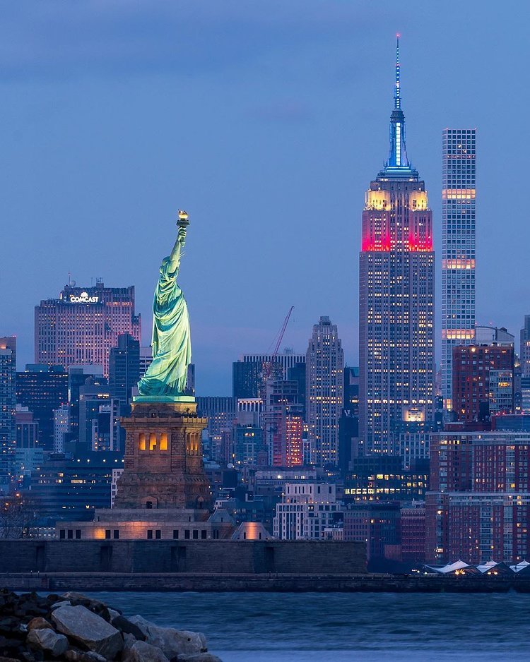 New York Harbor, Liberty Island, and Lower Manhattan