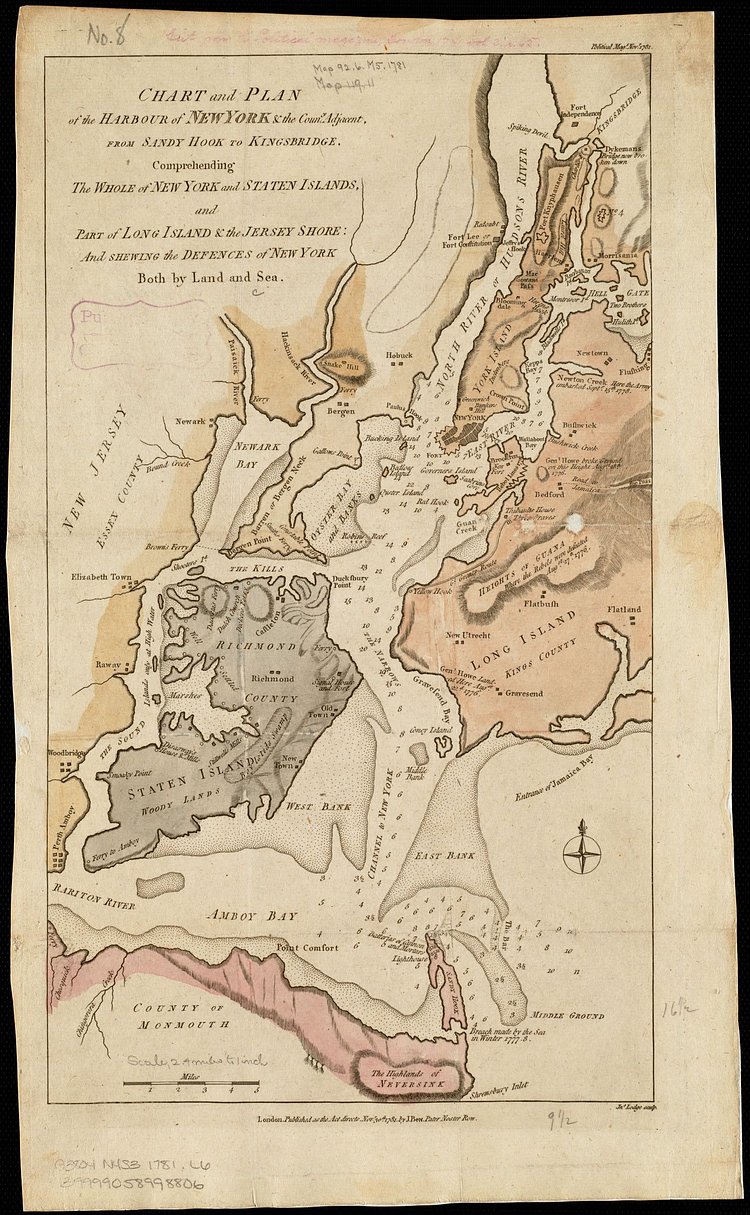 1781 British map of NYC and surroundings