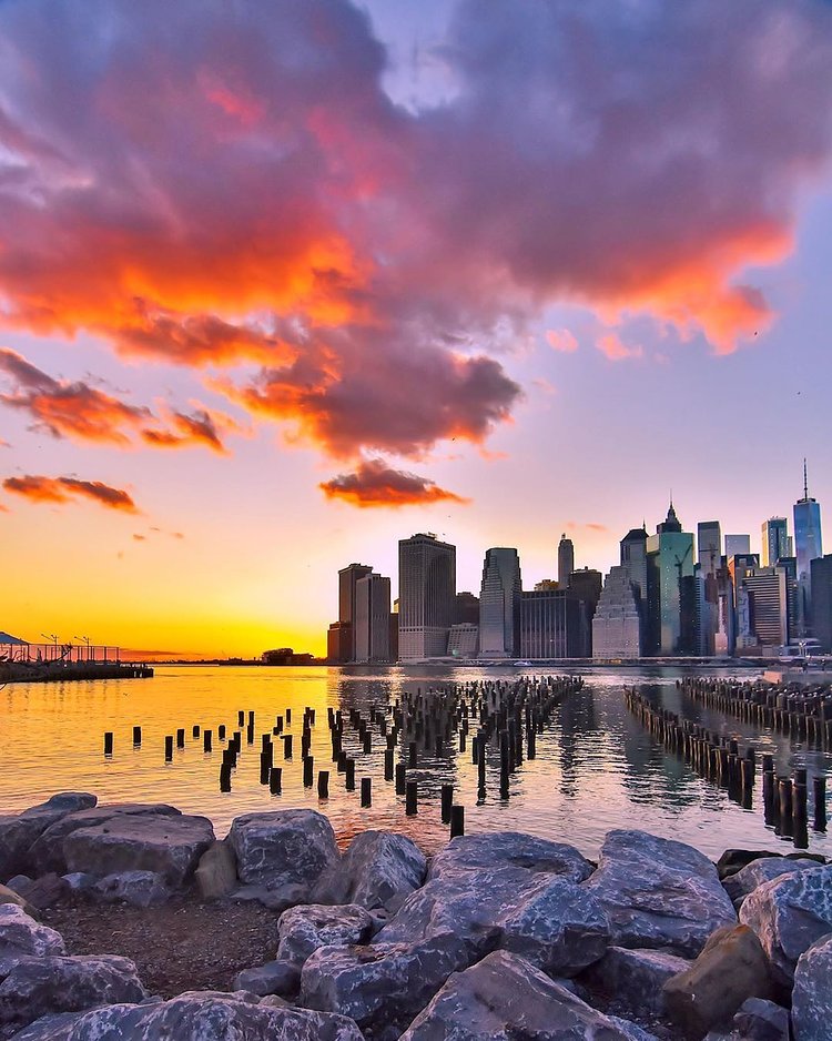 Sunset over Lower Manhattan from Brooklyn Bridge Park