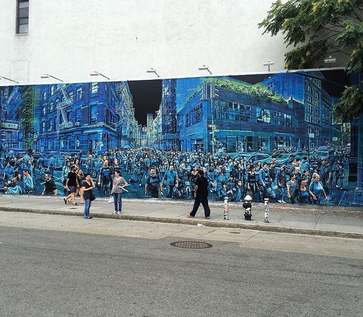 Finished! So worth the wait! Awesome #stencil #mural by @loganhicksny at the #bowerywall! 
#streetart #streetartnyc #nycstreetart #graffitinyc #nycgraffiti #urbanart #publicart #tv_streetart #dsb_graff #dopeshotbro #rsa_graffiti #thestreetsofnyc #loganhicks