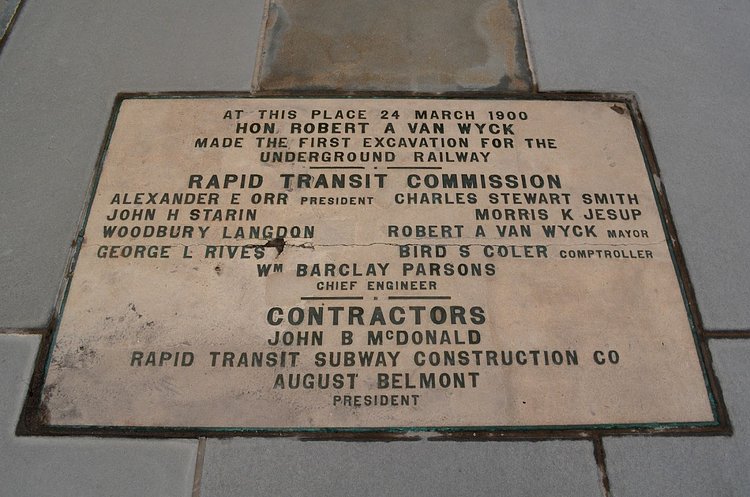 Before ascending the steps to enter, there is a large plaque on the ground, which commemorates the first excavations for the city's subway system.