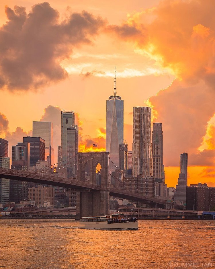 Sunset over Brooklyn Bridge and Lower Manhattan