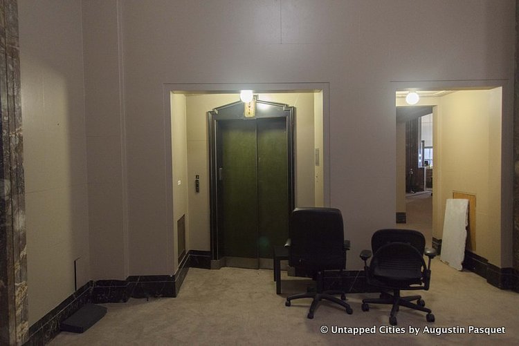 This elevator once led to the second floor of the banking hall and the lower level