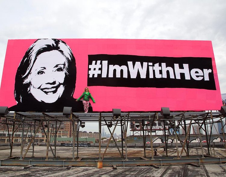 This election has been fueled by hate and negativity.  I have been watching the process from afar, as I was working abroad.  Initially, I did not want to make overtly political art. But then I realized I must, as too much is at stake. I could either make a negative statement about the other candidate or a positive one about Hillary.  When a piece of art has 1000 hours of hand labor invested in it, I’d rather it be a positive statement. 
Hillary might not be cool, but she is qualified, experienced and competent.  I don’t want to hang out with her. I don’t want to drink beer with her. I don’t want to go dancing all night with her.  I want her to be our president. I want her to run this country! People, wake up!  This is history happening in front of you, incredible and groundbreaking.  The first African-American president will pass the most important job in the USA to the first woman president.  No one would have imagined this just 50 years ago.  So yes, these are amazing times! 
Look at what is happening in Europe. Countries are returning to a conservative stance and people’s rights are being trampled and revoked. Few believed Brexit could take place, but indeed it did. We should learn from this mistake.  Hate crimes are escalating.  Immigrants, and especially polish citizens, are being beaten and even killed. We cannot let this happen here in USA.  We cannot go down this path of destruction in The United States of America.  #imwithher #olek #teamolek #togetherwearestronger 📷 by Penn Eastburn @drpennock