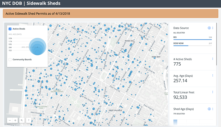 NYC Sidewalk Shed Map (screenshot)