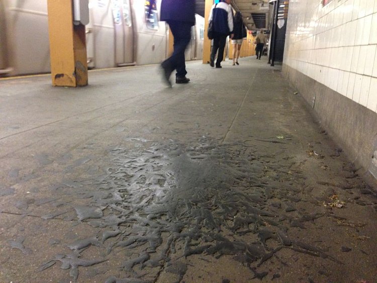 Gunk on a NYC subway platform.