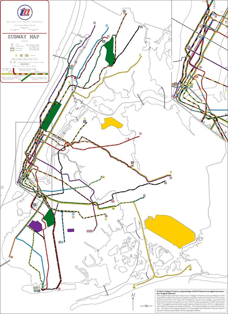 A digitally restored version of lost subway map.