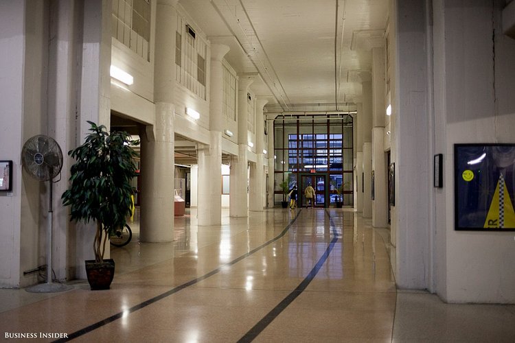 This is the lobby of the main building. The trains used to run directly through the building, as symbolized by the lines on the floor.