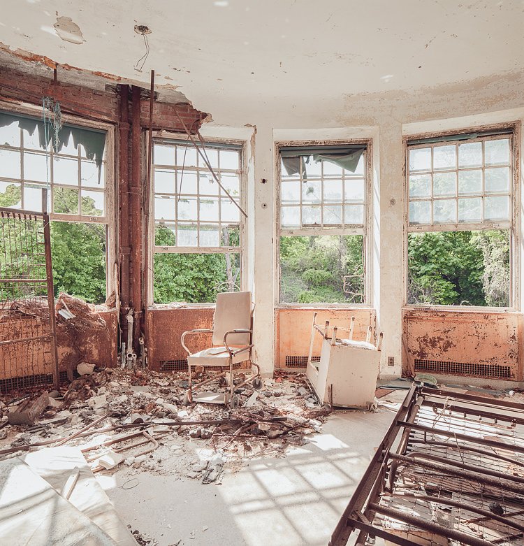 Forested views from a lower floor day room at Sea View Children’s Hospital.
