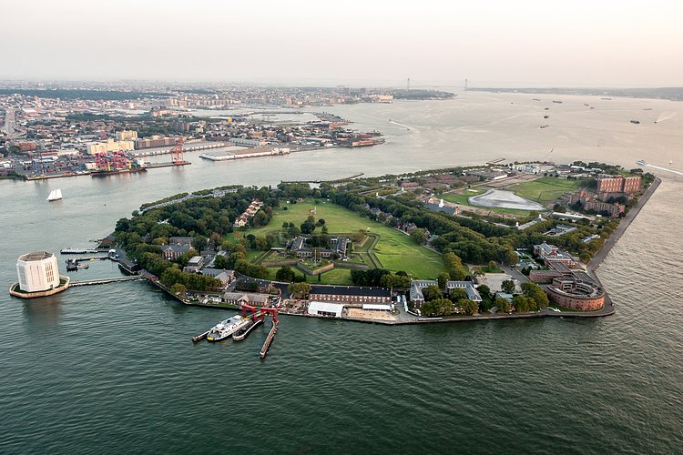 Governors Island Aerial | NEW YORK - AUGUST 2: Aerial view of Governors Island on  August 2, 2012 in New York. Located in Upper New York Bay between Manhattan and Brooklyn, Governors Island is home to historical fortifications, Fort Jay and Castle Williams.
<a href="http://www.keithsherwood.com" rel="nofollow">www.keithsherwood.com</a>
