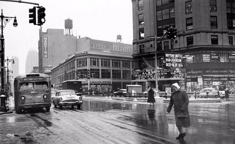 Fulton Street & Bond Street, Brooklyn, with a view of the RKO Albee Theater, 1956