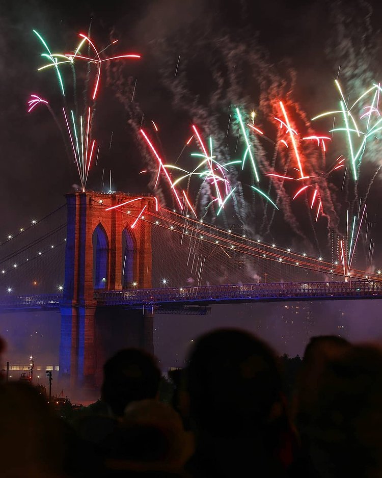 The 2019 Macy's 4th of July fireworks display over the Brooklyn Bridge