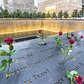 Remembering 9/11. "Reflecting absence" in the twin waterfalls and pool set within the original footprints of the World Trade Center's twin towers. Lower Manhattan, New York City.
