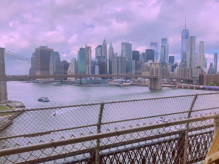 View of Lower Manhattan from Q Train over Manhattan Bridge