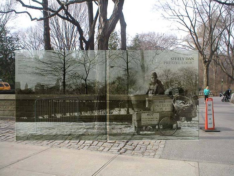 PRETZEL LOGIC by STEELY DAN (1974). . .Location: Fifth Avenue and 79th Street, west side of street, at the entrance to Central Park known as "Miner's Gate" just below The Metropolitan Museum of Art.. . .photo by Reanne Rubenstein. . .With the passing of Walter Becker this week, I thought I'd repost this early PopSpot of the location of Pretzel Logic . . .In the New York Times obituary of Walter Becker today, they wrote this of Steely Dan's sophisticated but popular sound:  "Meanwhile the music used richly ambiguous harmonies rooted in Debussy, Duke Ellington, Charlier Parker and Sonny Rollins, giving the songs a sophisticated core that would be widely influential across jazz and pop." . . .(By the way, the official NYC Park prices for those 15-cent pretzels would be $2.00 today. (They are spelled "pretzles" on the cover.). . . To see the album cover location in Google Street View, click here: http://bit.ly/2eyfaKs  . . .
 For the original PopSpot story of searching for  the location, click here: 
http://www.popspotsnyc.com/pretzel_logic/
