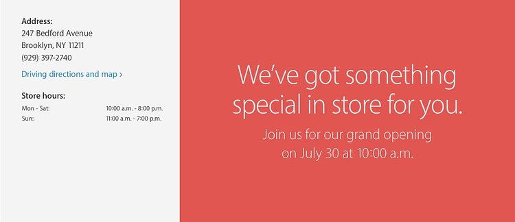 Apple Store Williamsburg opening July 30th