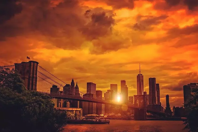 Sunset over Lower Manhattan from Brooklyn Bridge Park, DUMBO, Brooklyn
