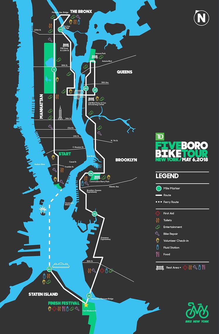 2018 Five Boro Bike Tour Route