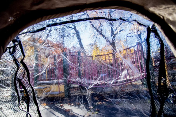 At a park in Queens with Mom and Dad, where the cool autumn weather reminds us of Ecuador.
