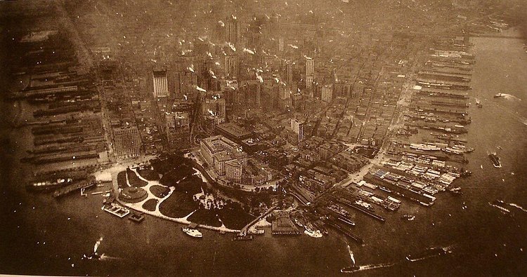 The first aerial photo of New York City, taken by photographer James A. Hart in 1906 from a hot air balloon