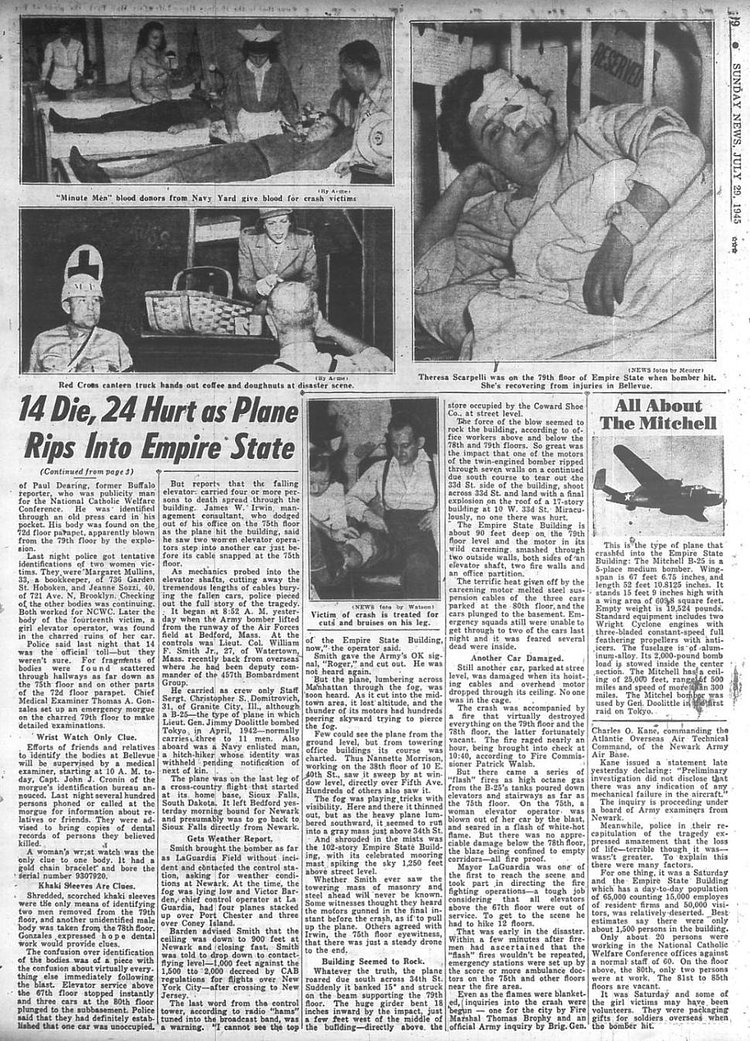 New york Daily News covers the B-25 Empire State Building crash on July 28, 1945.