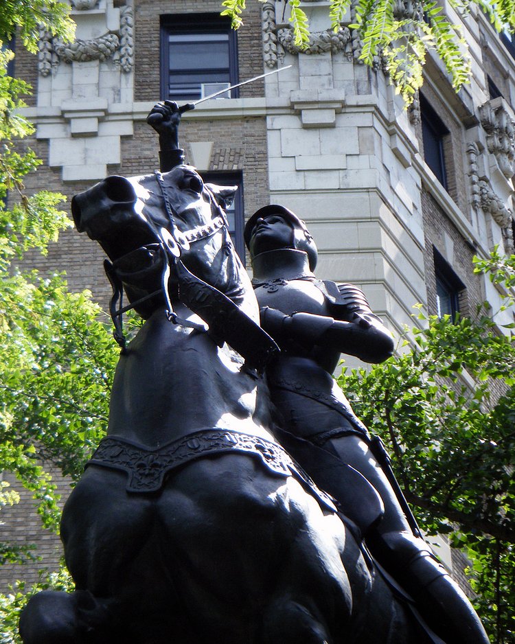 Joan of Arc | Joan of Arc, or Jeanne d'Arc in French, (c. 1412 – May 30, 1431) was a 15th century saint and national heroine of France. She was the only person ever recorded to have commanded the entire army of a nation at the age of seventeen. She was executed by the English for witchcraft when she was nineteen years old. Twenty-four years after being burned at the stake, the Vatican reviewed the French decision, found her innocent, and declared her a martyr. She was beatified in 1909 and canonized as a saint in 1920.

Joan of Arc Island - Riverside Park - 93rd Street &amp; Riverside Drive in Manhattan, New York City - <a href="http://maps.google.com/maps?f=q&amp;source=s_q&amp;hl=en&amp;geocode=&amp;q=93rd+Street+&amp;+Riverside+Drive+Manhattan,+New+York+City+&amp;sll=46.085154,0.908565&amp;sspn=7.329362,19.753418&amp;ie=UTF8&amp;hq=&amp;hnear=Riverside+Dr+&amp;+W+93rd+St,+New+York,+10025&amp;z=16" rel="nofollow">Google Map</a> - <a href="http://www.flickr.com/photos/sheenachi/tags/joanofarcisland/">additional views</a>