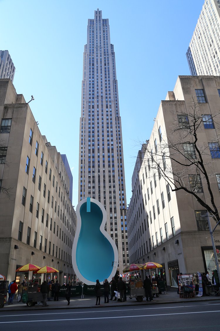 Rockefeller Center, with a sculpture of a swimming pool, named "Van Gogh's Ear". | Rockefeller Center, with a sculpture of a swimming pool, named "Van Gogh's Ear".