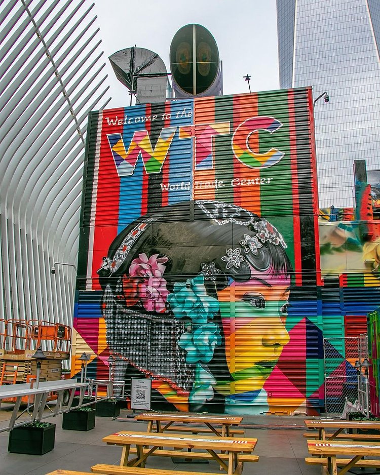 Beautiful new mural by the brilliant @kobrastreetart down at the World Trade Center.