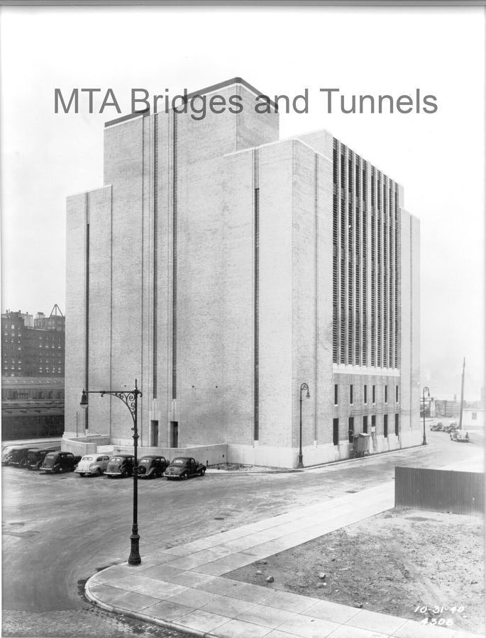 Located on Borden Avenue in Long Island City, the ventilation building that services the tunnel was completed in 1940.