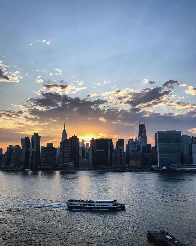Sunset over Manhattan Skyline and East River
