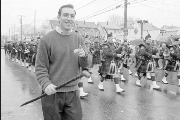 U. S. Congressman Vito Fossella marches on Forest Avenue in the 1998 Staten Island St. Pat's Parade.