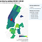 Screenshot of interactive data visualization that compares transit times of a NYC taxi vs Citi Bike for your starting location, ending location, and time of day.