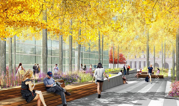 Perhaps the project’s most notable highlight is a 60,000-square-foot, landscaped public square designed by James Corner Field Operations—the creative firm behind the nearby High Line.