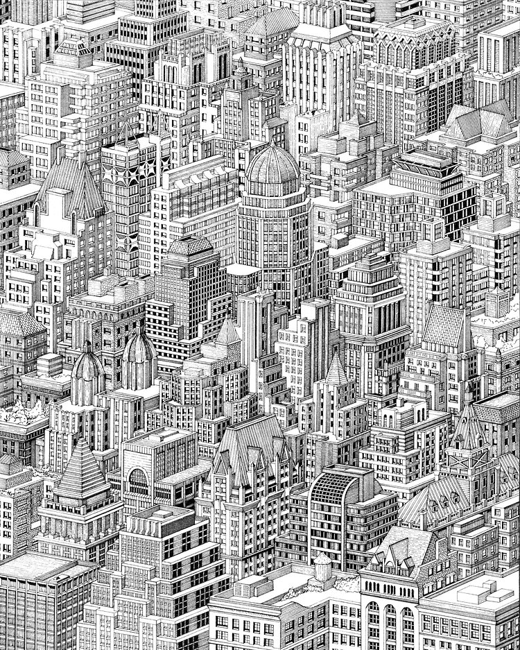 Manhattan Collage, Pen and Ink, 2020