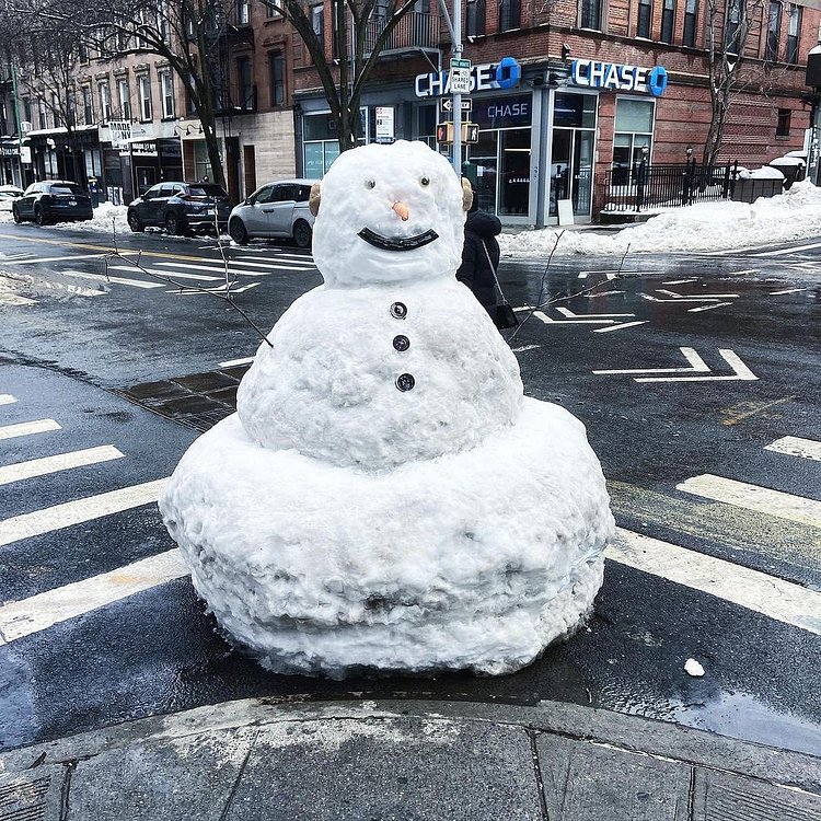 Snowman in Brooklyn, New York.