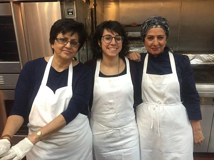 From left to right: chef Rachana Rimal, CEO Manal Kahi, and chef Nida Al Janabi in the kitchen