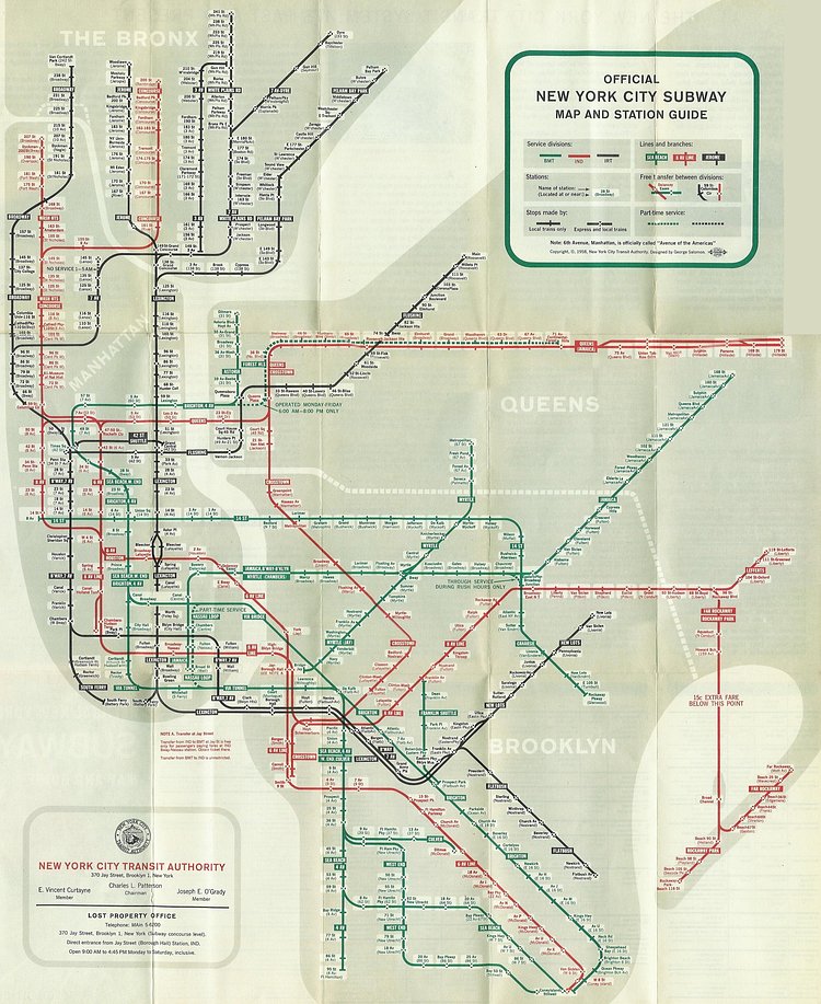 Official New York City Subway Map and Station Guide, 1958