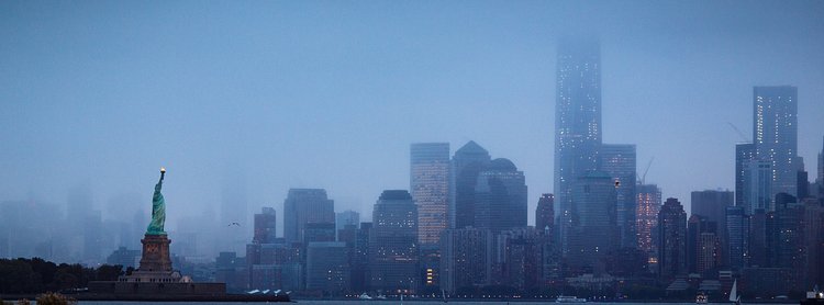 New York City as the Rain Comes in | New York City as seen from the Tear Drop Memorial just as the rain started to come in.