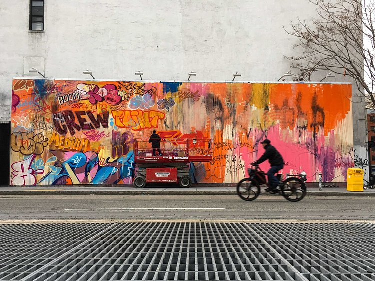 Bowery Wall’s newest mural by PichiAvo mixes colors and classicism
