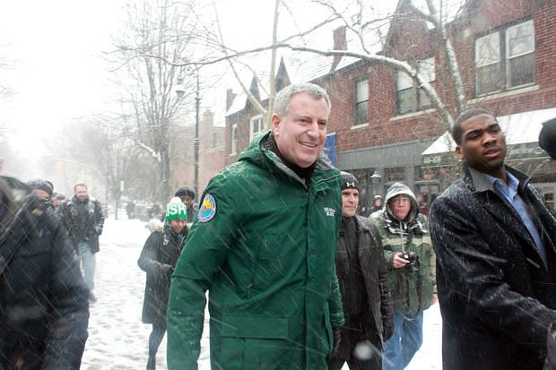 In 2015, Mayor Bill de Blasio marches in the St. Pat's for All Parade in Sunnyside, Queens.
