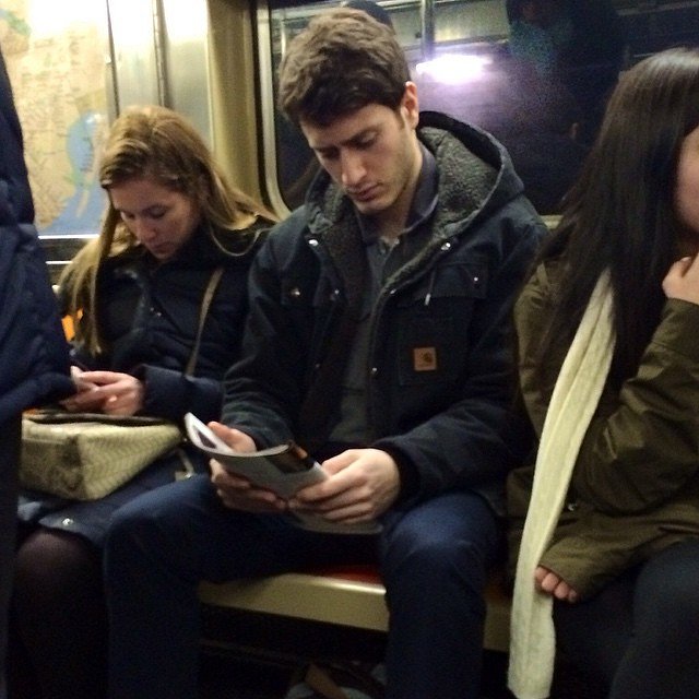 This Elijah Wood look-a-like is all hunk, no hobbit. He probably weekends in the Berkshires with his golden retriever, hiking and chopping wood with those big hands. He could trek to Middle Earth and I'd still follow. #illtakethatring #hotdudesreading