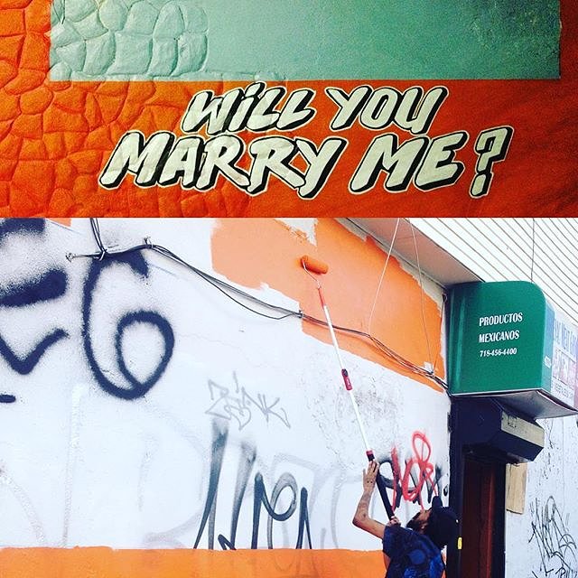 __________
Will you marry me? 
in the works on knickerbocker and Jefferson st Brooklyn NY. I'll be here all day!
Thanks for helping yesterday @benrobey helped