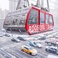 Freezing commute. The Roosevelt Island Tram above Second Avenue during the snowstorm this morning. Roosevelt Island Tramway in Manhattan, New York City