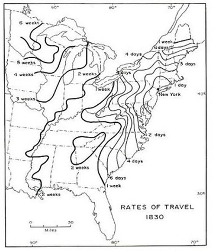 Rate of travel by horse from New York, 1830