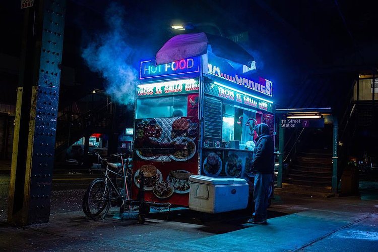 Street cart outside of 111th Street Station, North Corona, Queens