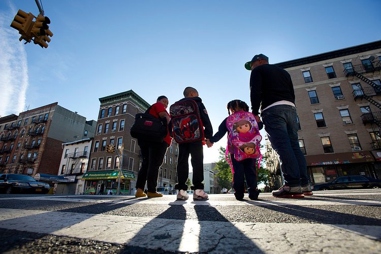 2010s - September 2013: Crossing Amsterdam Avenue at 165th Street in Harlem on the first day back.